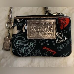 Coach Poppy Graffiti Black and Red Graphic Wristlet